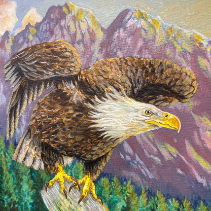 American Bald Eagle Decorative Sunrise Painting "Mountain's Majesty"  Wall Art Prints By Sarah Webster Smith