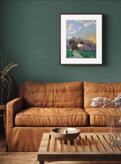 American Bald Eagle Decorative Sunrise Painting "Mountain's Majesty"  Wall Art Prints By Sarah Webster Smith