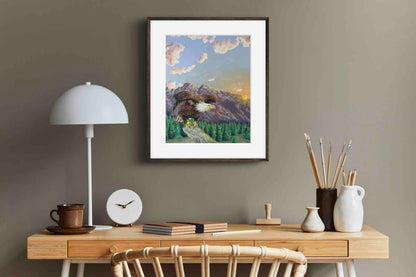 American Bald Eagle Decorative Sunrise Painting "Mountain's Majesty"  Wall Art Prints By Sarah Webster Smith
