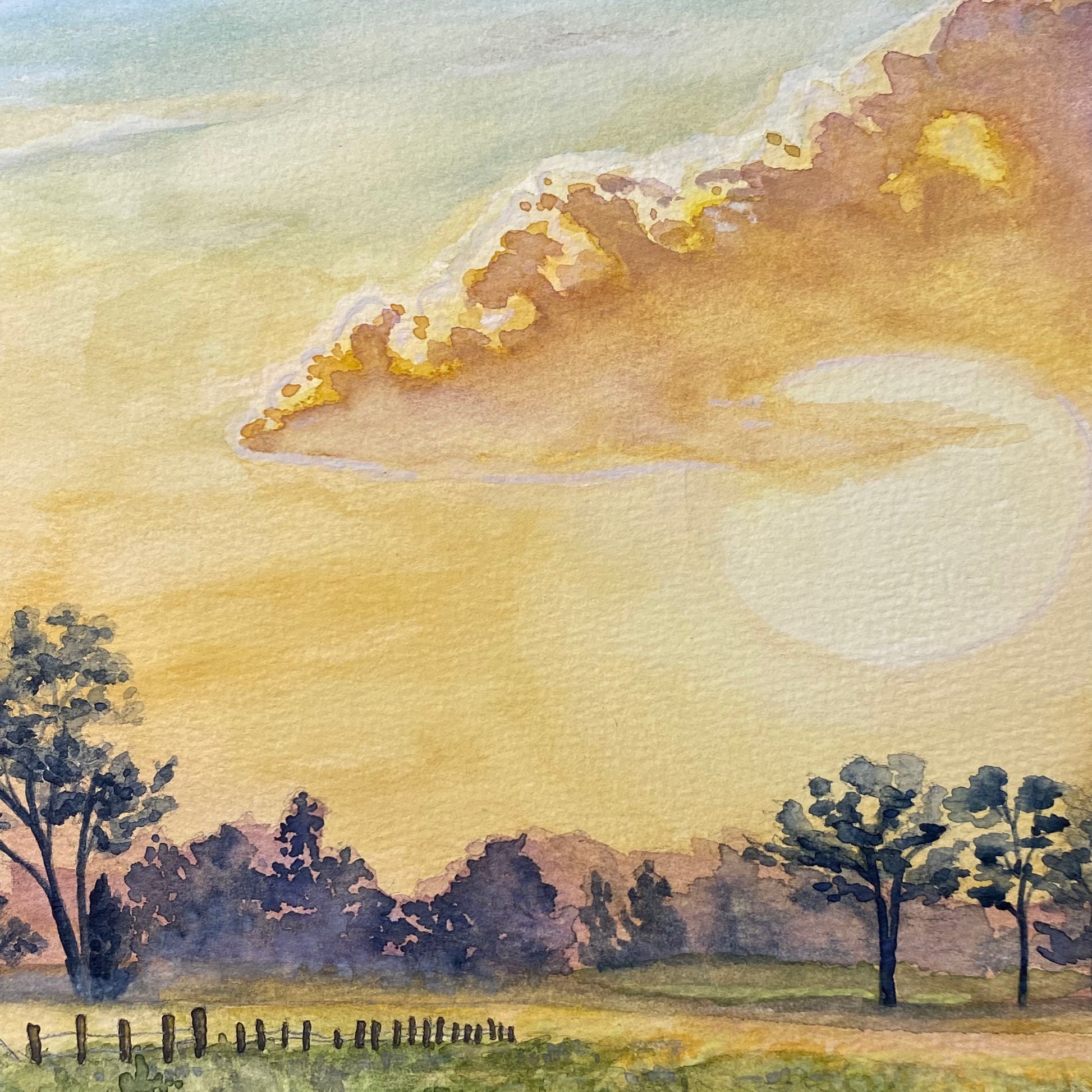 Deer in Meadow Landscape Wild Flowers at Dawn "Morning's Gentle Whisper" Watercolor Wall Art Prints By Sarah Webster Smith