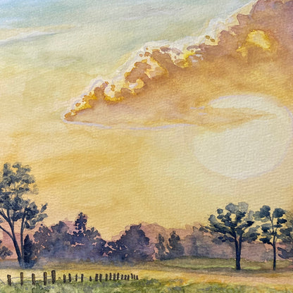 Deer in Meadow Landscape Wild Flowers at Dawn "Morning's Gentle Whisper" Watercolor Wall Art Prints By Sarah Webster Smith