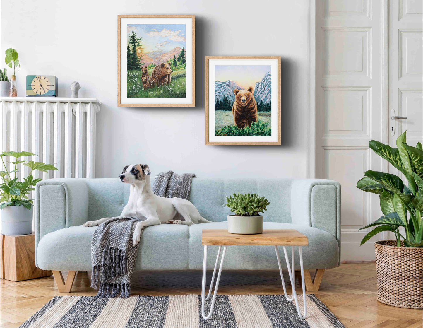 Grizzly Bear Animal Watercolor Meadow "Mountain Echoes" Wall Art Prints By Sarah Webster Smith