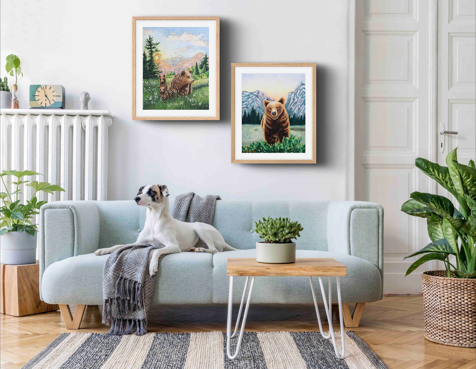 Grizzly Bear Animal Watercolor Meadow "Mountain Echoes" Wall Art Prints By Sarah Webster Smith